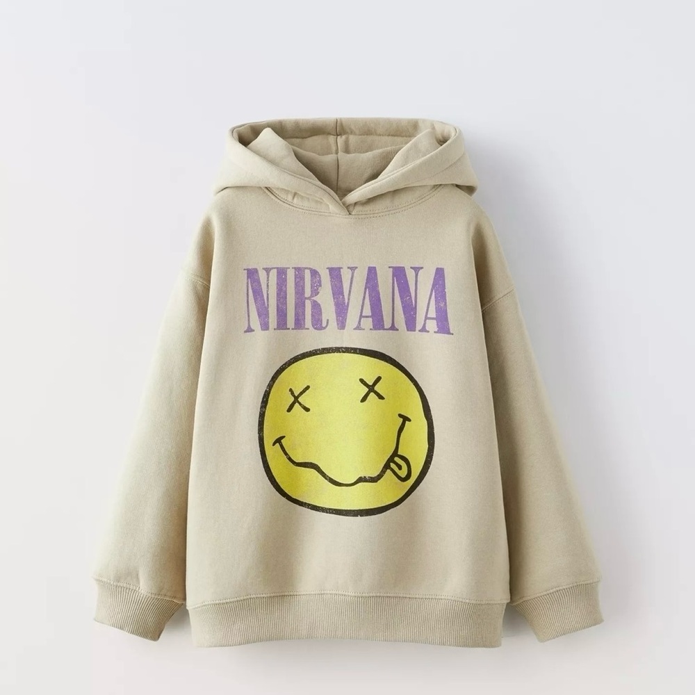 NIRVANA Kids Beige Hoodie with Purple and Yellow Design